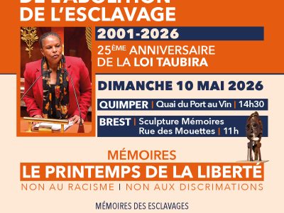 Commémoration de la traite, de l&rsquo;esclavage, et de leurs abolitions, le dimanche 10 mai 2026 à Brest et Quimper